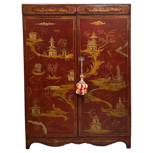 English Lacquered Chinoiserie Armoire