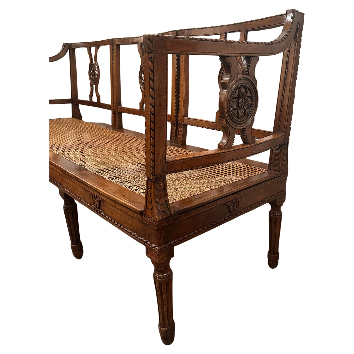 Hand-carved Walnut Tuscan 3 Seat Bench