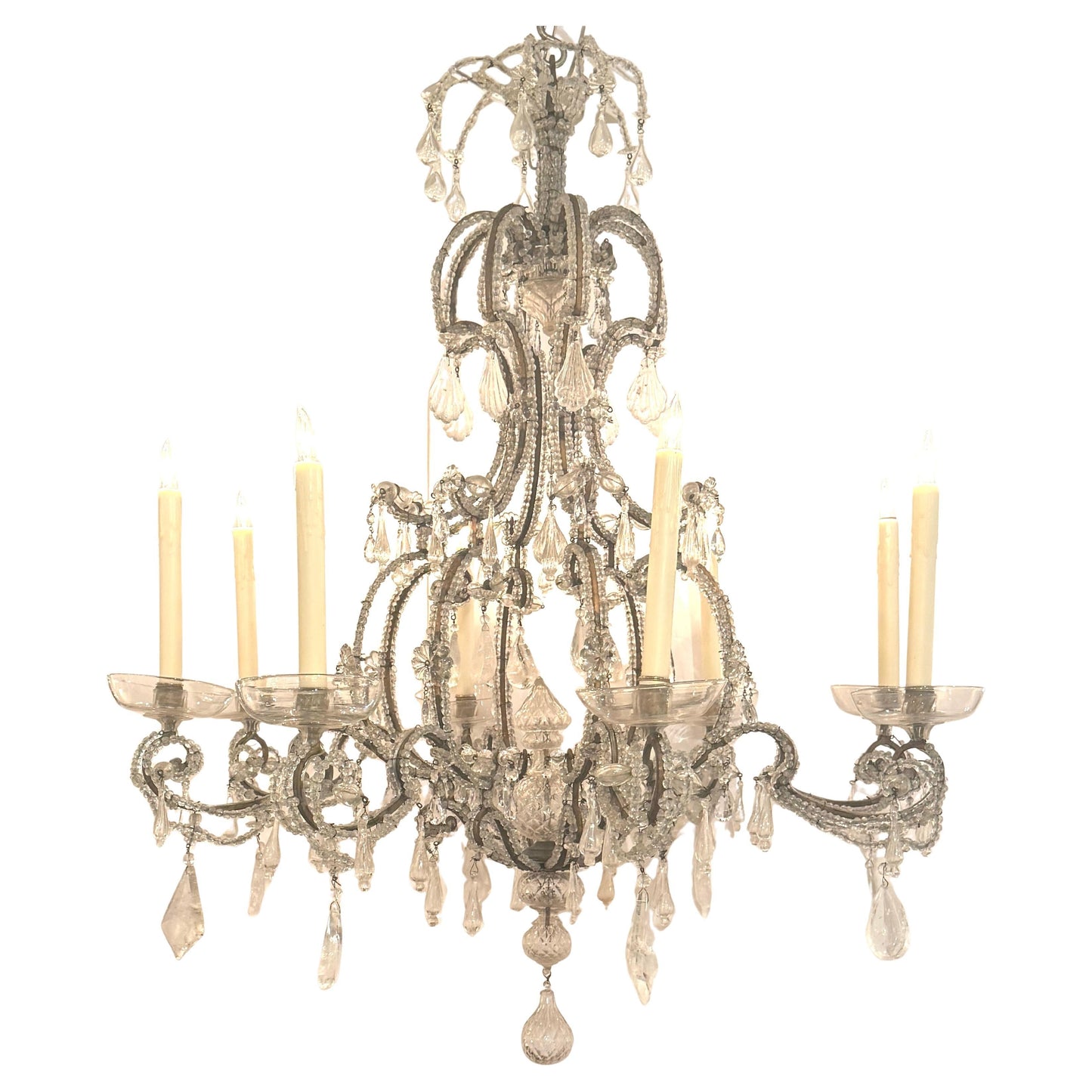 19th Century Maison Baguès Rock Crystal and Beaded Chandelier