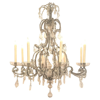 19th Century Maison Baguès Rock Crystal and Beaded Chandelier