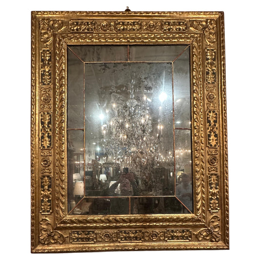 Italian Hand-Carved, Gilded with Painted Framed Sectioned  Mirror — 18th Century