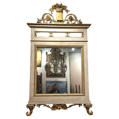Large, Hand-Caved,Painted and Gilded Florentine Mirror Circa 1880