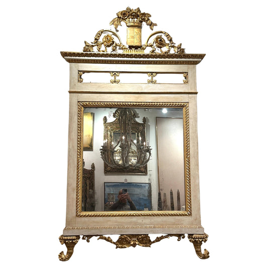 Large, Hand-Caved,Painted and Gilded Florentine Mirror Circa 1880