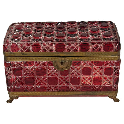 English, George VI Cut Glass Hinged Box with Incised Gilt Bronze Mounts