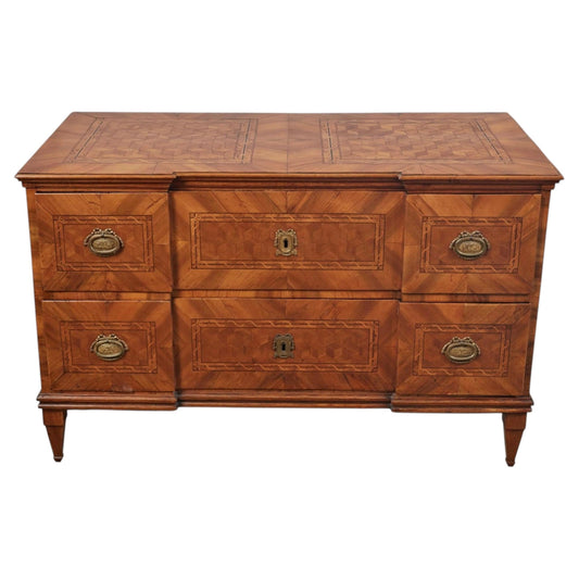 Late 18th Century Italian Walnut Marquetry and Parquetry 2 Drawer Commode