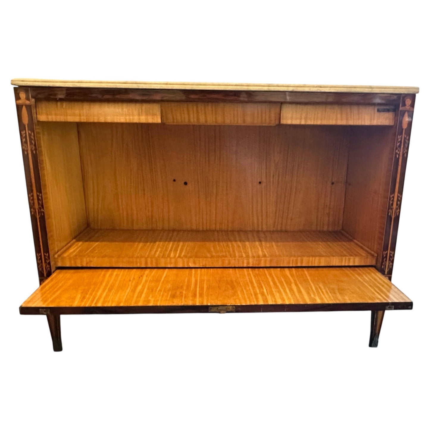 Italian Neoclassical Marquetry Storage Commode with Carrara Marble Top — Circa 1940's