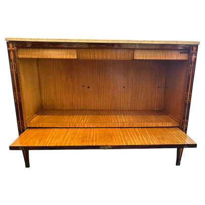 Italian Neoclassical Marquetry Storage Commode with Carrara Marble Top — Circa 1940's