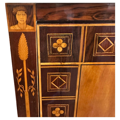 Italian Neoclassical Marquetry Storage Commode with Carrara Marble Top — Circa 1940's