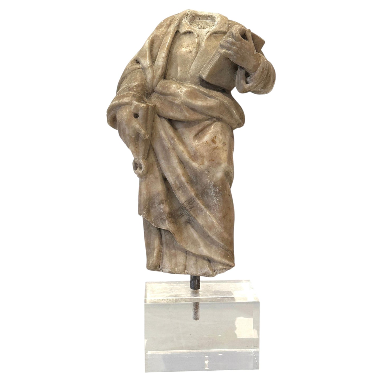 Italian Alabaster Draped Torso Fragment of Saint Peter- -15th Century-Mounted on Lucite