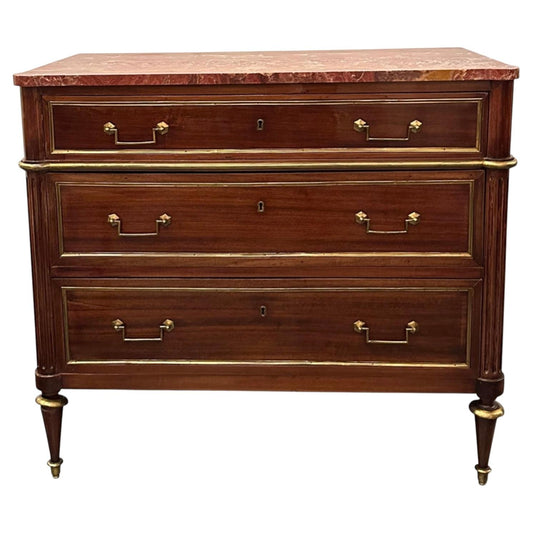 Late 19th Century Italian Walnut Veneered Marble-Top Chest