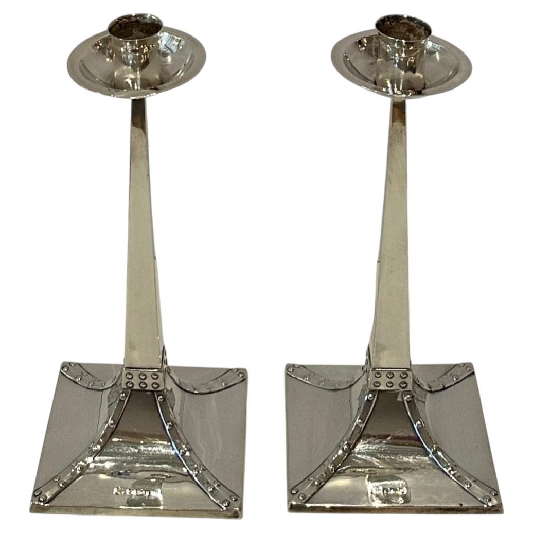 Pair of Italian Deco Sterling Silver Candlesticks- 1920's