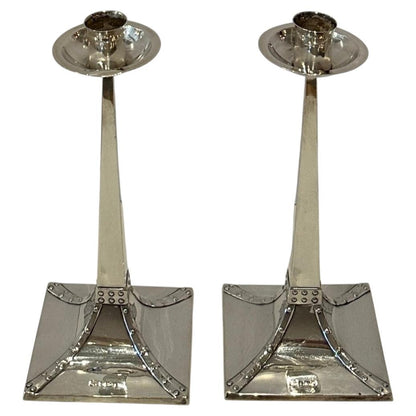 Pair of Italian Deco Sterling Silver Candlesticks- 1920's