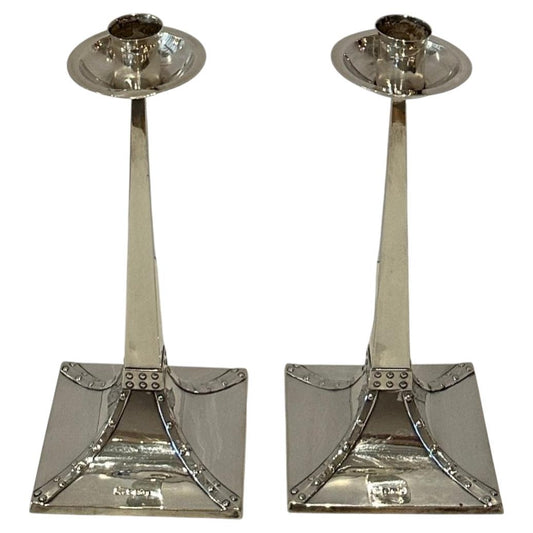 Pair of Italian Deco Sterling Silver Candlesticks- 1920's