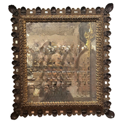 Early 19th Century-Italian- Hand-Carved Gilded and Painted Mirror Frame with Shell Motifs