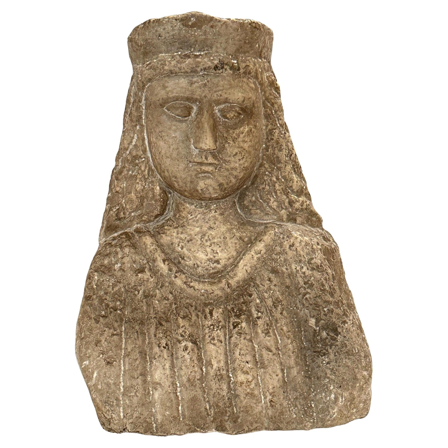 Italian Hand-Carved Stone Bust of a Female Figure — 16th Century,  Lucite Base