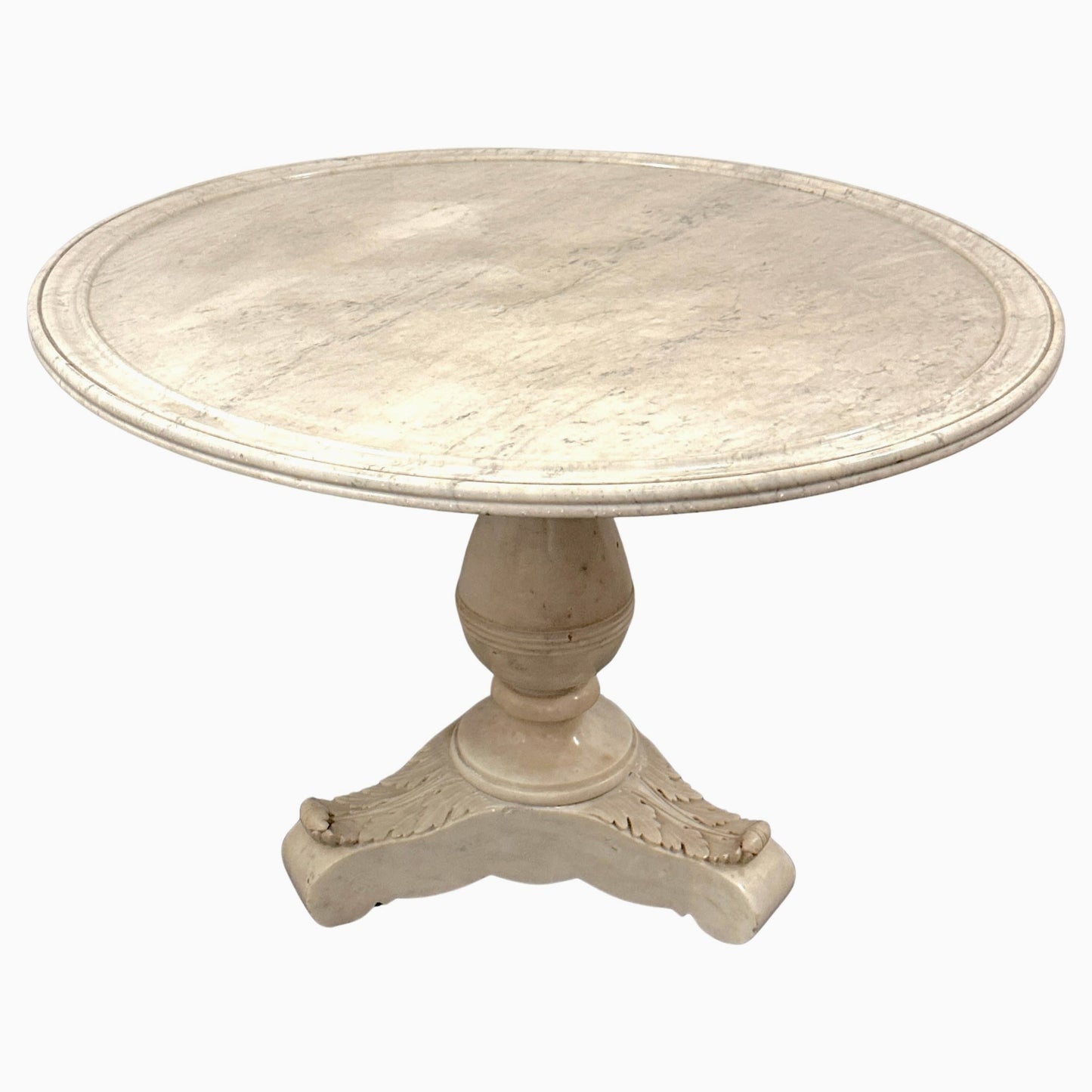 French Carrara Marble Round Pedestal Table — 19th Century