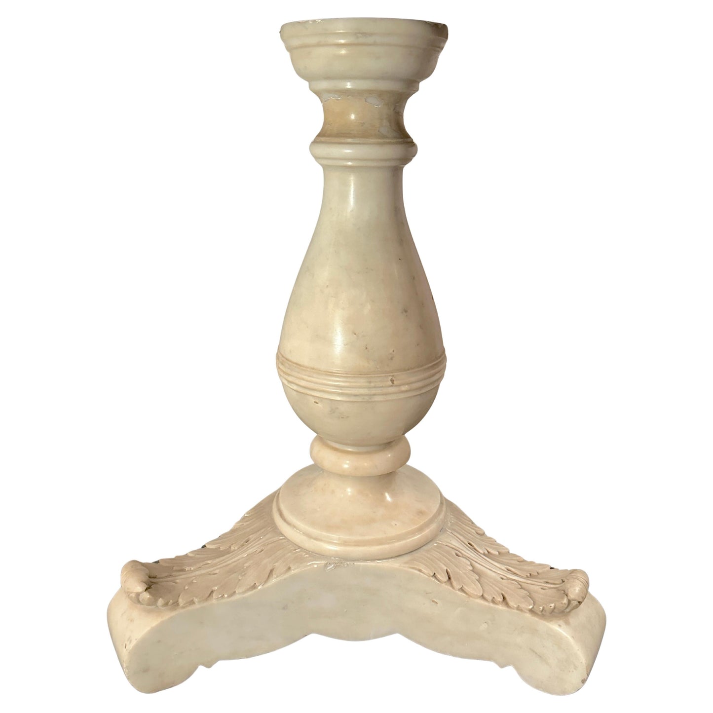 French Carrara Marble Round Pedestal Table — 19th Century