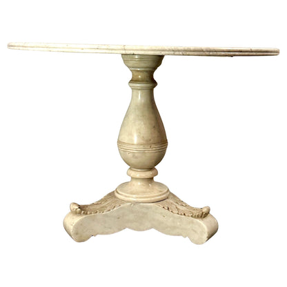 French Carrara Marble Round Pedestal Table — 19th Century