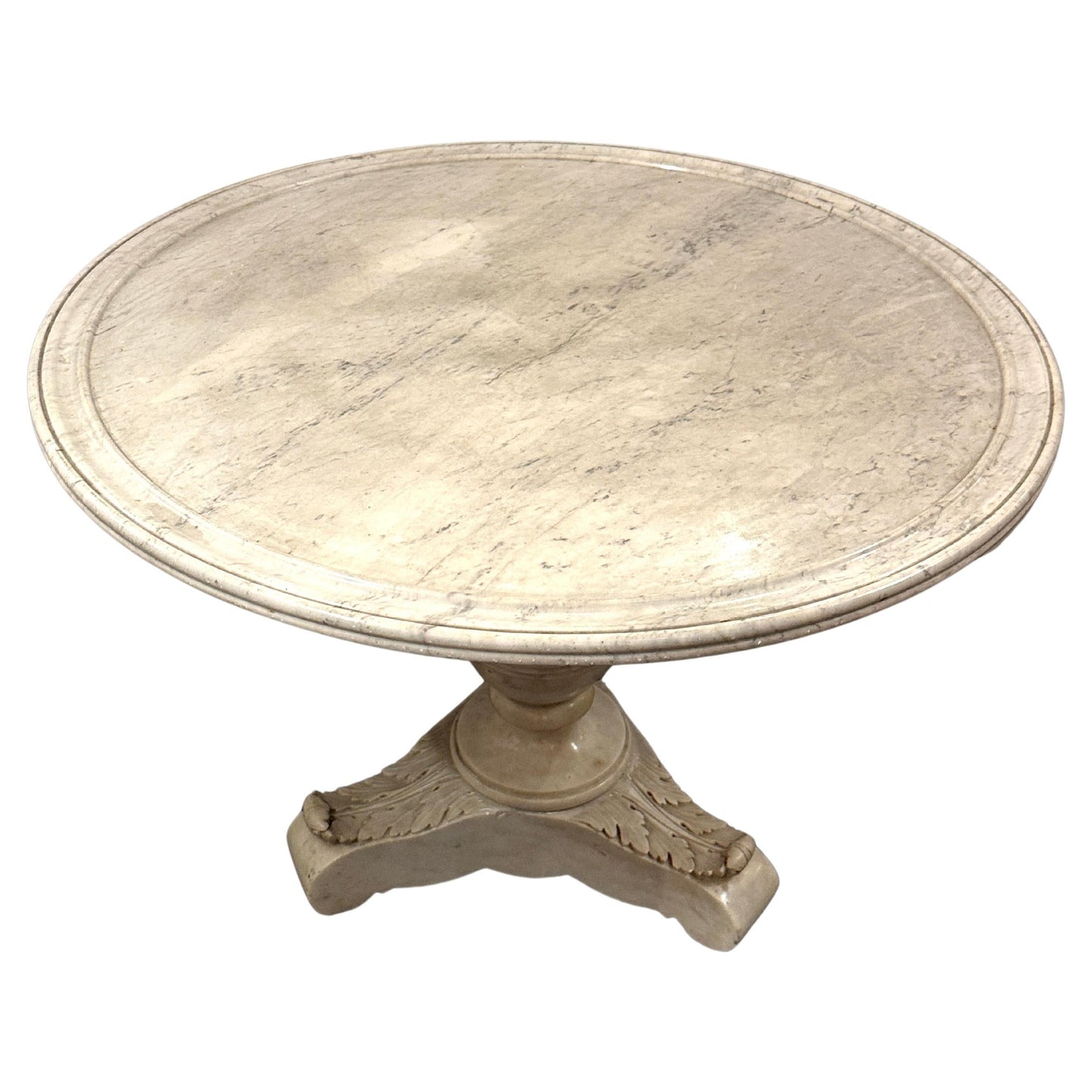 French Carrara Marble Round Pedestal Table — 19th Century