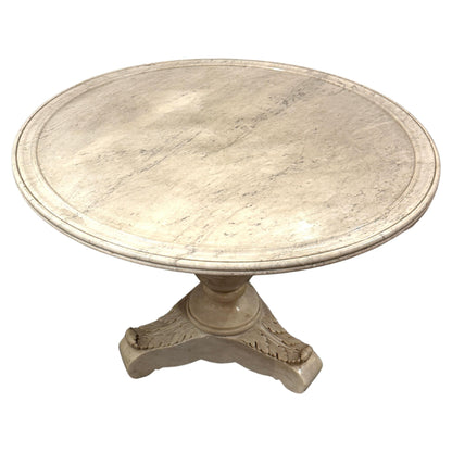 French Carrara Marble Round Pedestal Table — 19th Century