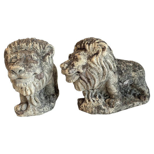 Pair of 1920's-Italian-Renaissance Style Composition Lions