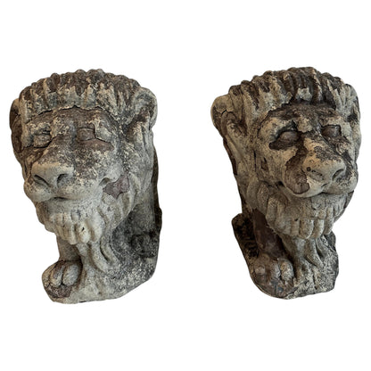 Pair of 1920's-Italian-Renaissance Style Composition Lions