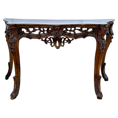 Hand-carved Venetian Walnut Console Table-19th Century