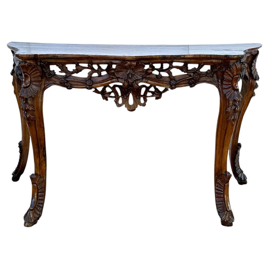 Hand-carved Venetian Walnut Console Table-19th Century