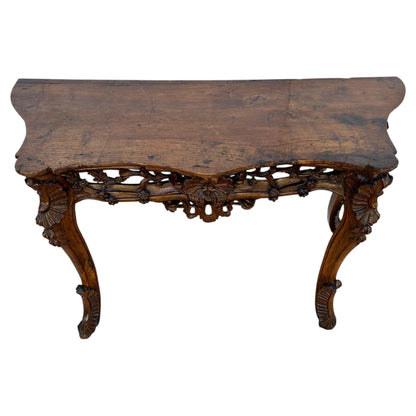 Hand-carved Venetian Walnut Console Table-19th Century