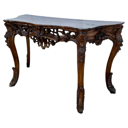 Hand-carved Venetian Walnut Console Table-19th Century