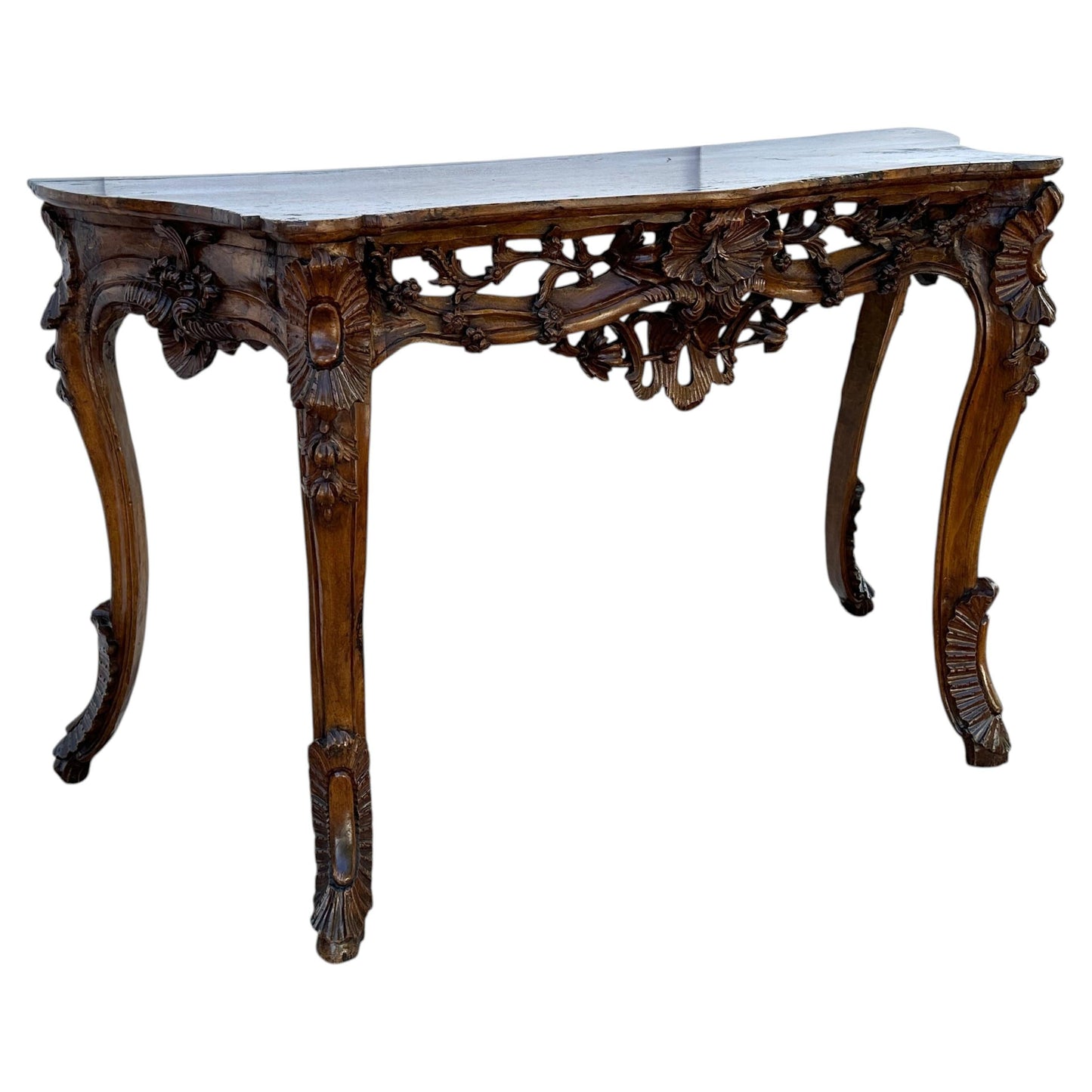 Hand-carved Venetian Walnut Console Table-19th Century
