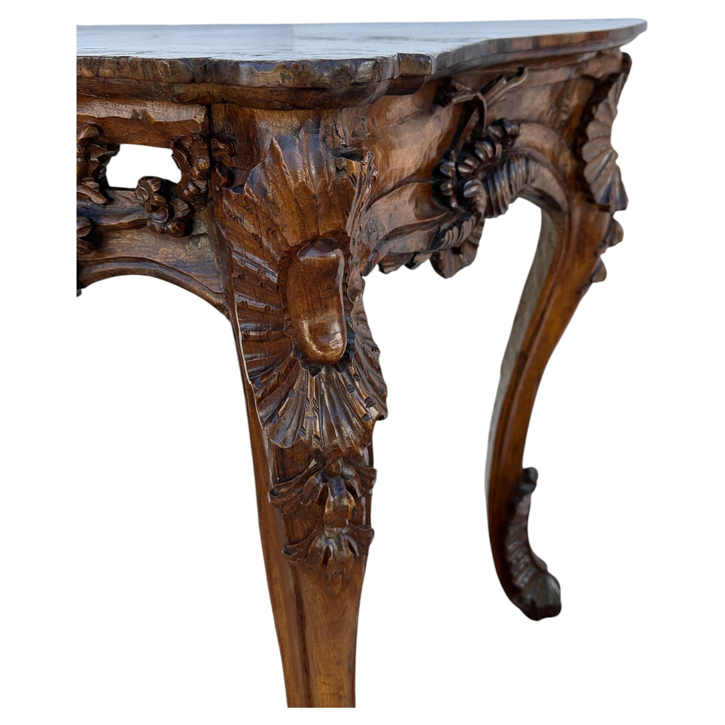 Hand-carved Venetian Walnut Console Table-19th Century