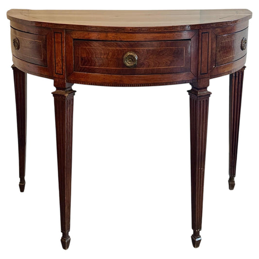Tuscan Walnut Demilune Console Table-Circa 1850