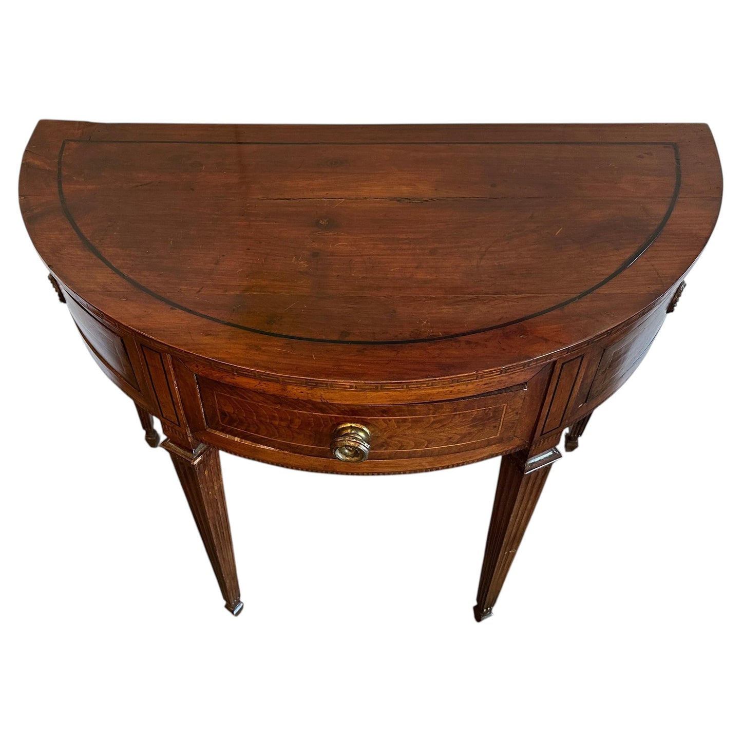 Tuscan Walnut Demilune Console Table-Circa 1850