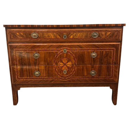 Veneered and Inlaid Walnut Three-Drawer Chest Naples, Italy, Circa 1850