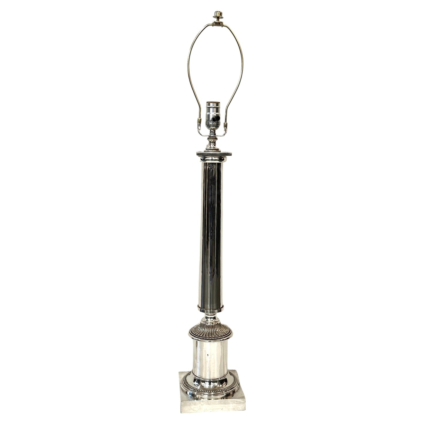 Silver Plated Column Shaped Lamp.  Circa 1900.