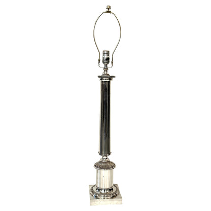 Silver Plated Column Shaped Lamp.  Circa 1900.
