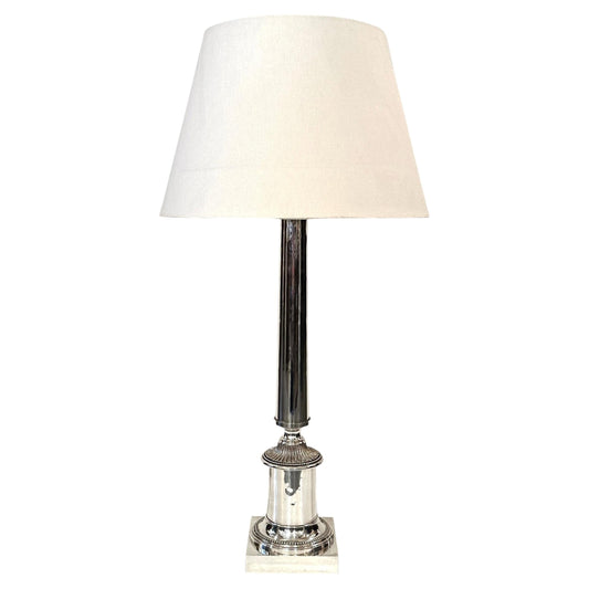 Silver Plated Column Shaped Lamp.  Circa 1900.
