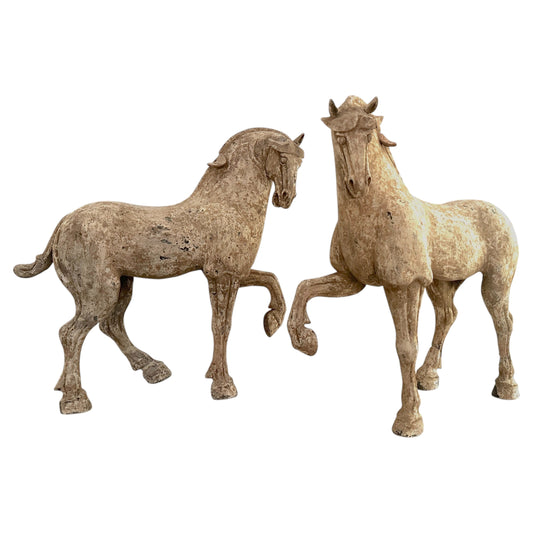 Pair Chinese Pottery Prancing Horse- Tang Period or Possibly Later
