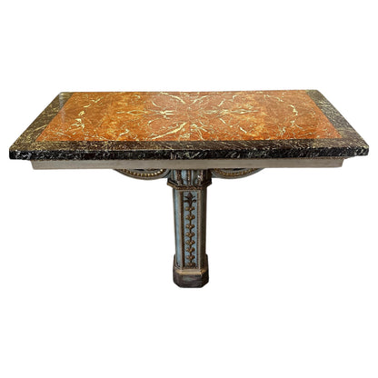 Italian Hand-Carved and Hand-Painted Pedestal Console with Marble Top Italy, 19th Century