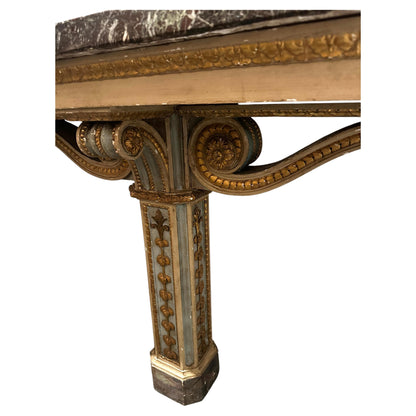 Italian Hand-Carved and Hand-Painted Pedestal Console with Marble Top Italy, 19th Century