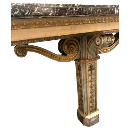 Italian Hand-Carved and Hand-Painted Pedestal Console with Marble Top Italy, 19th Century