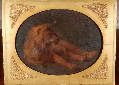 Original, French Painting of a Recumbent Lion
