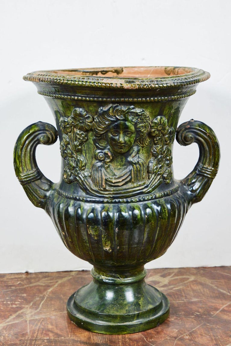 Rare, 19th C., Sicilian, Green Glazed Urns