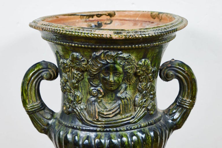 Rare, 19th C., Sicilian, Green Glazed Urns