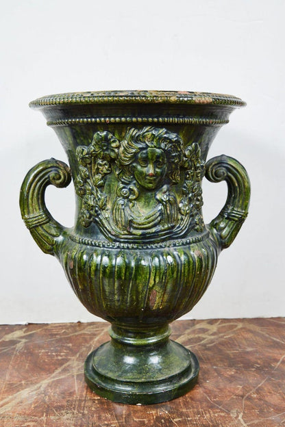 Rare, 19th C., Sicilian, Green Glazed Urns