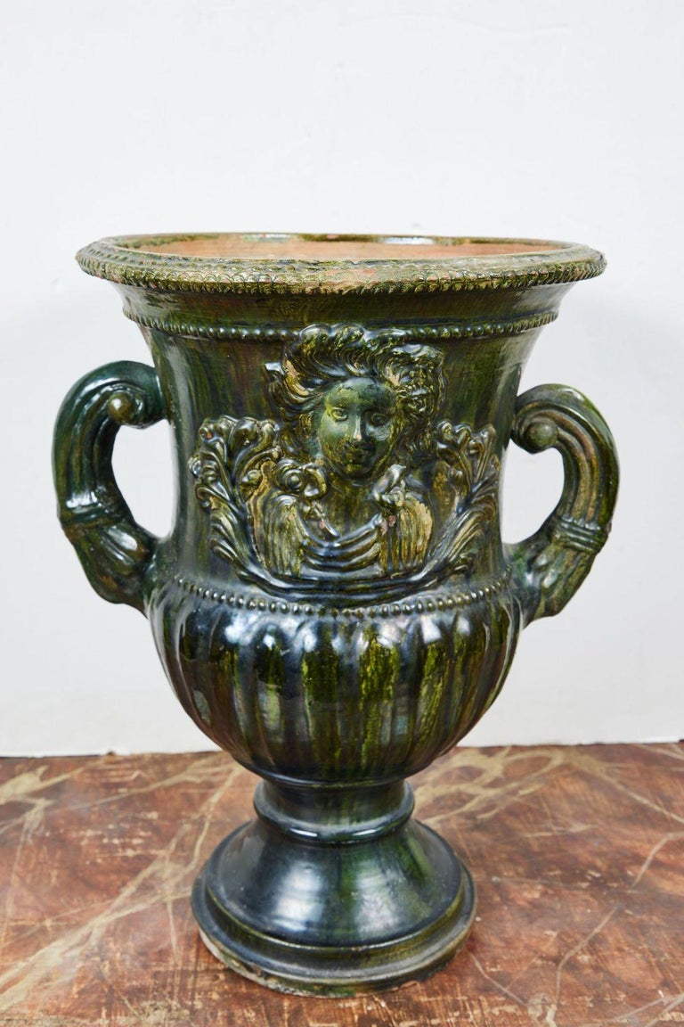 Rare, 19th C., Sicilian, Green Glazed Urns