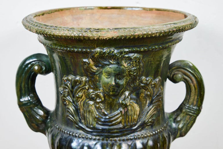 Rare, 19th C., Sicilian, Green Glazed Urns