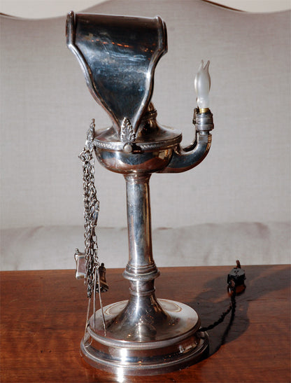 Silver Plated Gas Lamp Wired for Electricity