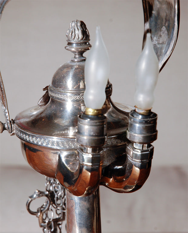 Silver Plated Gas Lamp Wired for Electricity